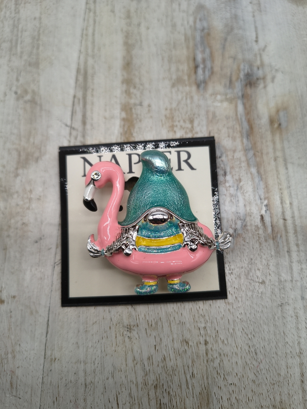 Napier Gnome In Flamingo Float Pin